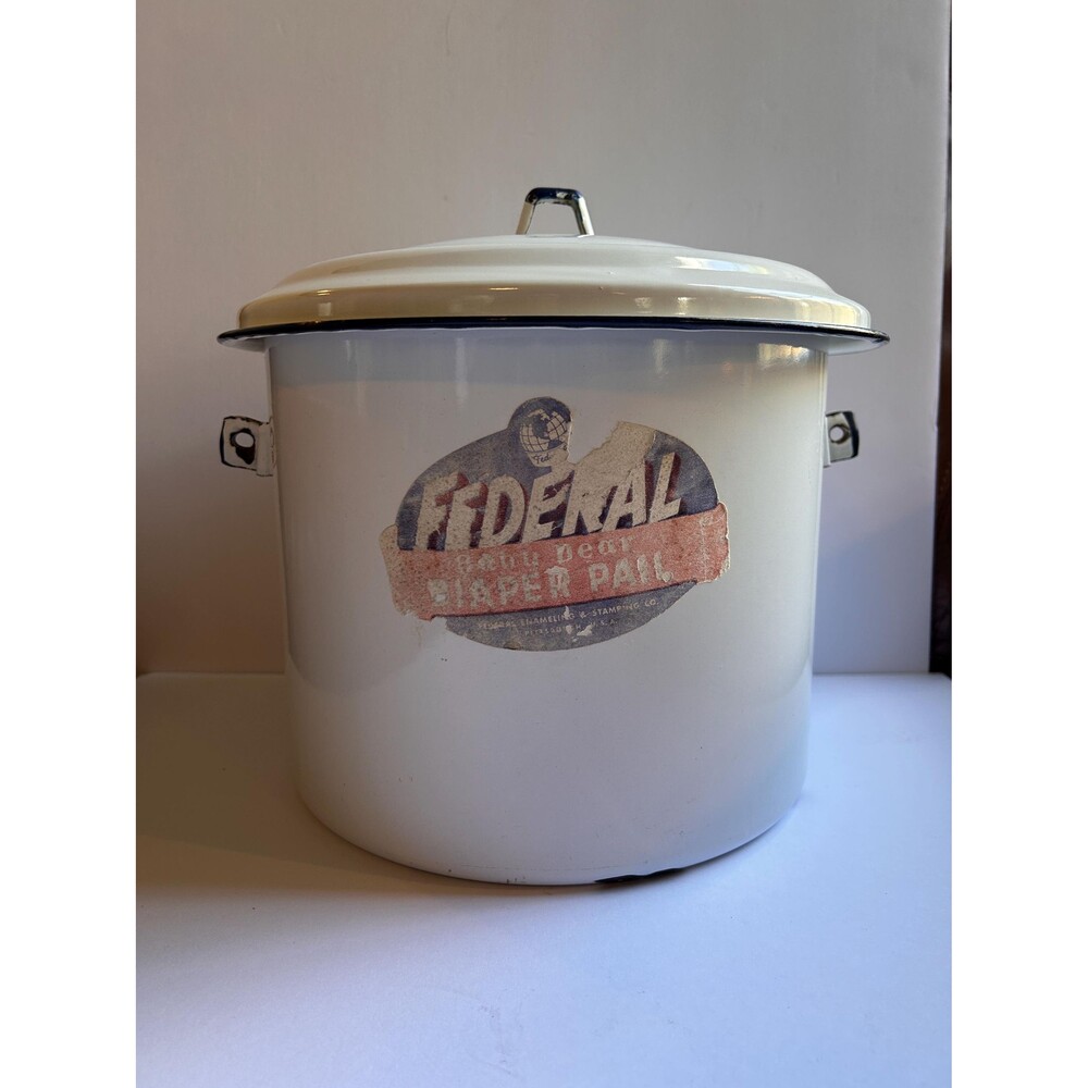 Vintage Federal Enamelware Pot | Retro Kitchen Storage Canister | Diaper Pail